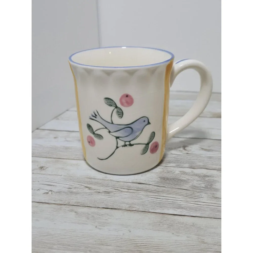 Lot of 4 Normandy MANN Mugs‎ Birds Floral Stoneware Rose Buds New with box